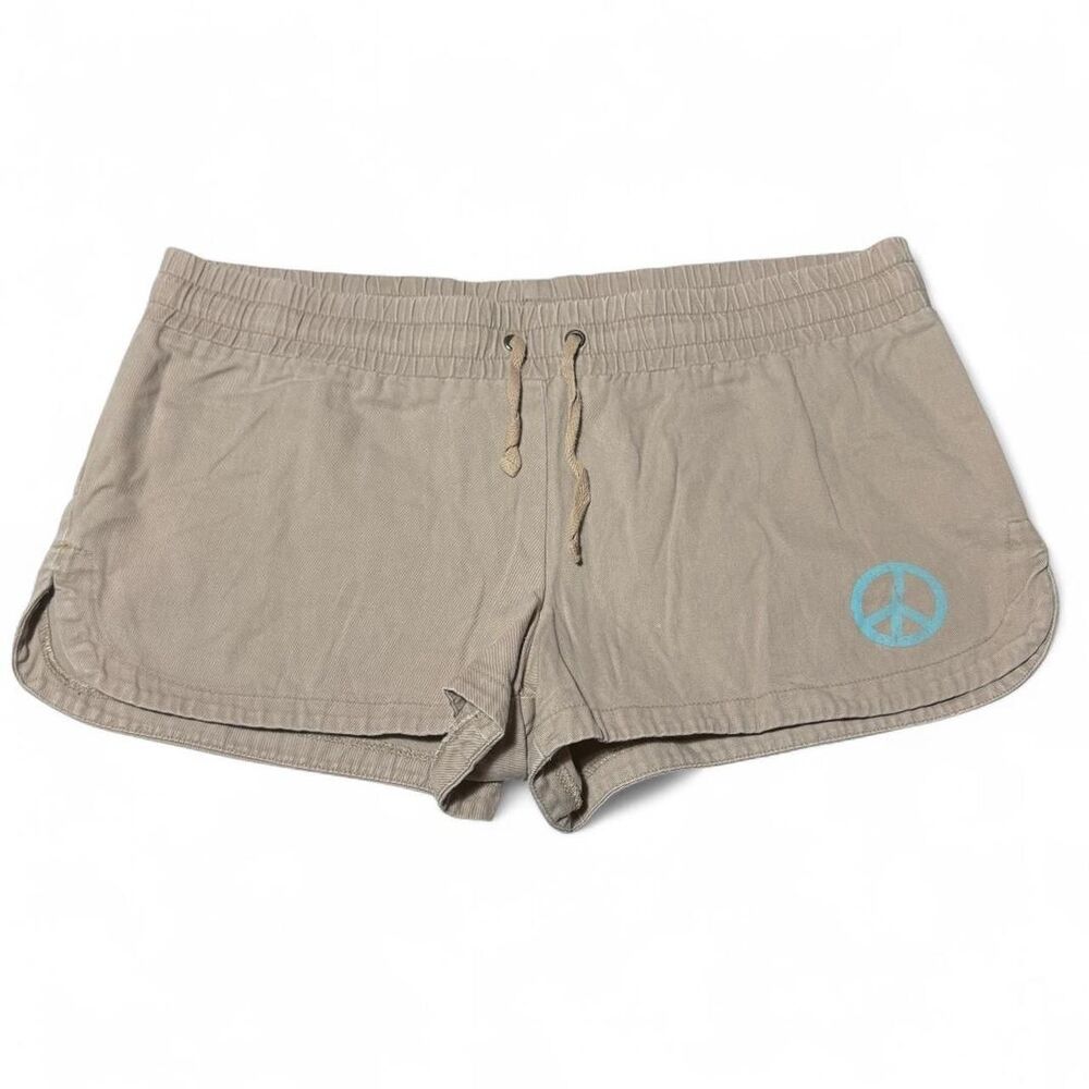 Mossimo Y2K Tan Drawstring Shorts Blue Peace Sign Women’s Size Medium